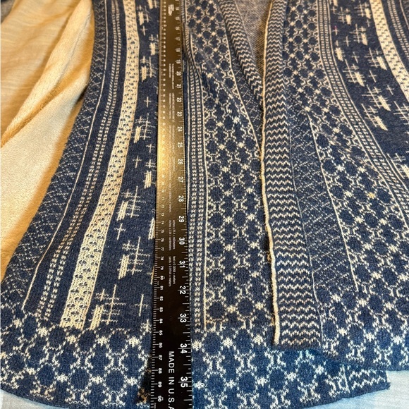 Lucky Brand Blue and Tan open front Longline cardigan sweater size medium - Picture 7 of 11